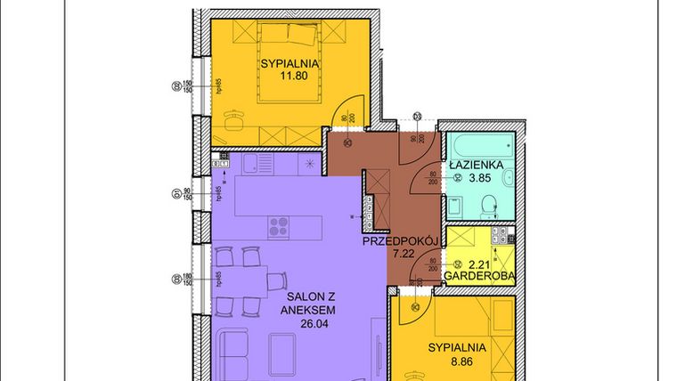 Rzut - Mieszkanie na sprzedaż 3 pokoje o powierzchni 59,98 m² - numer D10 w Osiedle Zuchów