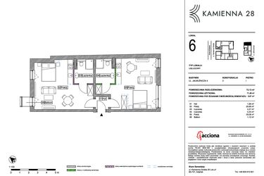 Rzut - Mieszkanie na sprzedaż 1 pokój o powierzchni 72,13 m² - numer 4.6 w Kamienna 28 - apartamenty inwestycyjne