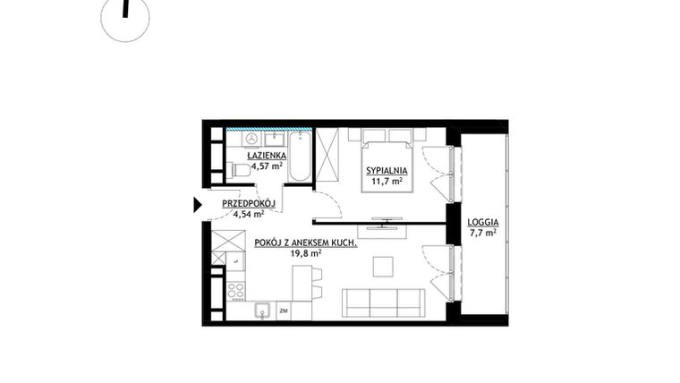 Rzut - Mieszkanie na sprzedaż 2 pokoje o powierzchni 40,61 m² - numer A54 w FUTURO
