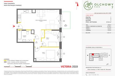 Rzut - Mieszkanie na sprzedaż 3 pokoje o powierzchni 56,93 m² - numer 22 w Olchowy Park VII