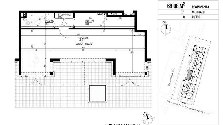 Rzut - Lokal użytkowy na sprzedaż 1 pokój o powierzchni 68,08 m² - numer U1 w Vieniava edycja druga