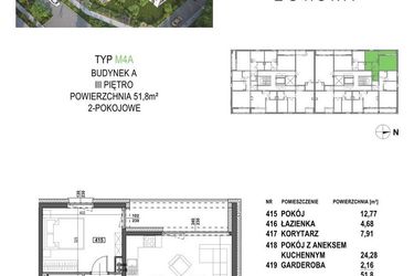Rzut - Mieszkanie na sprzedaż 2 pokoje o powierzchni 51,8 m² - numer M4A.P4 w Apartamenty Żorska