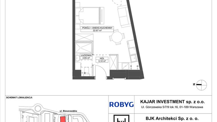 Rzut - Mieszkanie na sprzedaż 1 pokój o powierzchni 29,43 m² - numer C.0M09 w Foresteria