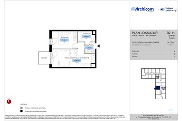 Rzut - Mieszkanie na sprzedaż 2 pokoje o powierzchni 38,72 m² - numer D2.11 w Bulwar Północny