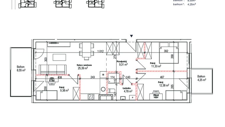 Rzut - Mieszkanie na sprzedaż 4 pokoje o powierzchni 72,57 m² - numer 19 w Łowicka 25