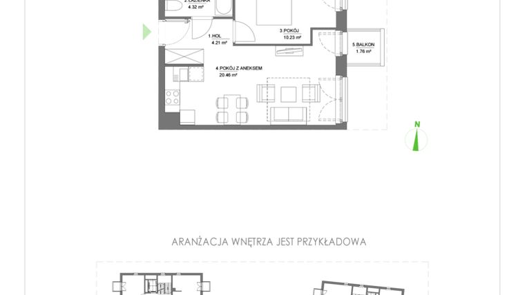 Rzut - Mieszkanie na sprzedaż 2 pokoje o powierzchni 39,18 m² - numer D19 w Osiedle Pasteura