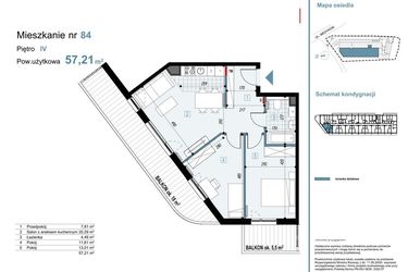 Rzut - Mieszkanie na sprzedaż 3 pokoje o powierzchni 57,21 m² - numer 84 w Medyków 32