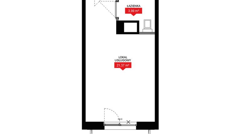Rzut - Mieszkanie na sprzedaż 1 pokój o powierzchni 25,37 m² - numer A2 168LU w 29L - Apartamenty inwestycyjne