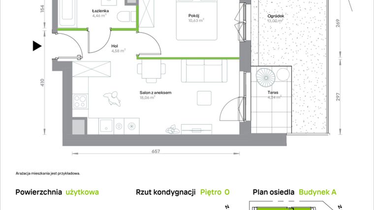 Rzut - Mieszkanie na sprzedaż 2 pokoje o powierzchni 37,73 m² - numer A/0/36 w Krakowska Vita etap II