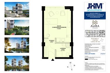 Rzut - Lokal użytkowy na sprzedaż 1 pokój o powierzchni 27,14 m² - numer A.1.10U w Aura Towers