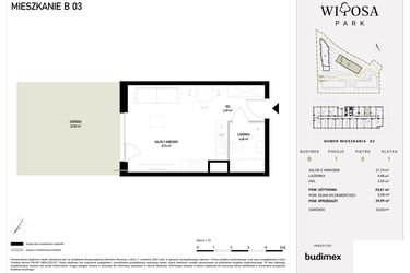 Rzut - Mieszkanie na sprzedaż 1 pokój o powierzchni 29,99 m² - numer B1.3 w Witosa Park