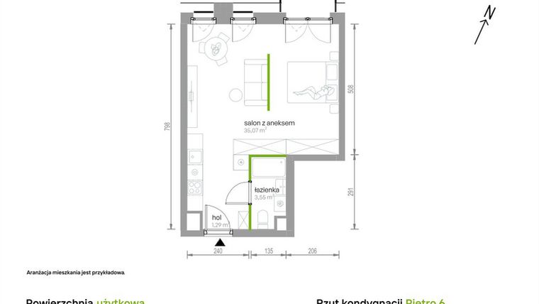 Rzut - Mieszkanie na sprzedaż 1 pokój o powierzchni 39,91 m² - numer 6/A/10 w Kijowska Vita