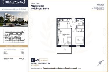 Rzut - Mieszkanie na sprzedaż 2 pokoje o powierzchni 40,41 m² - numer B40 w Mickiewicza