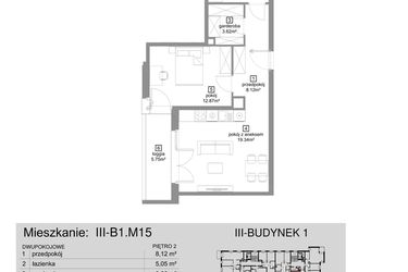 Rzut - Mieszkanie na sprzedaż 2 pokoje o powierzchni 49 m² - numer III-B1.M15 w Strefa Cegielnia 3