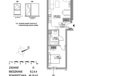 Rzut - Mieszkanie na sprzedaż 2 pokoje o powierzchni 46,14 m² - numer B.2.4.4 w Atut III