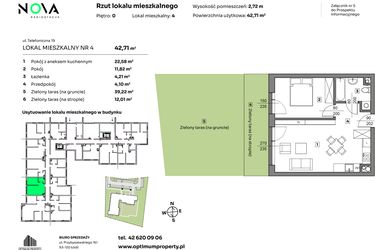 Rzut - Mieszkanie na sprzedaż 2 pokoje o powierzchni 42,71 m² - numer 4 w Nova Radiostacja