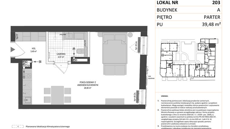Rzut - Mieszkanie na sprzedaż 1 pokój o powierzchni 39,48 m² - numer A.203 w Esencja - Apartamenty inwestycyjne