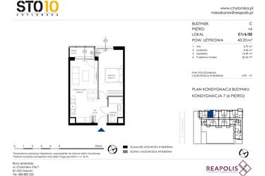 Rzut - Mieszkanie na sprzedaż 2 pokoje o powierzchni 43,2 m² - numer C1/6/02 w Chylońska STO10 etap III