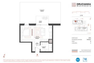Rzut - Mieszkanie na sprzedaż 1 pokój o powierzchni 37,6 m² - numer A.0.5 w Drucianka Wschodnia