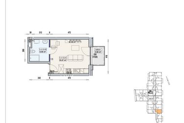Rzut - Mieszkanie na sprzedaż 1 pokój o powierzchni 25,56 m² - numer 1/4/13/1a w Gwarna