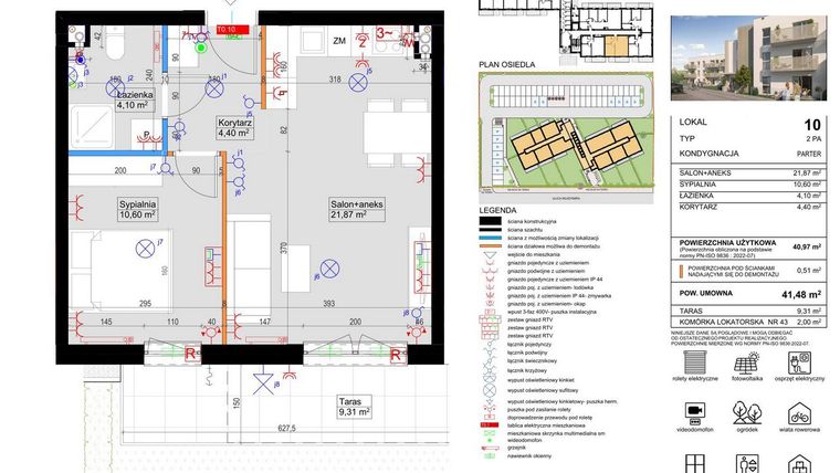 Rzut - Mieszkanie na sprzedaż 2 pokoje o powierzchni 40,97 m² - numer 10 w Harmony Antoninek