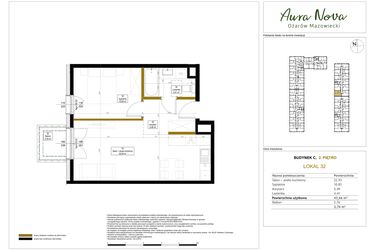 Rzut - Mieszkanie na sprzedaż 2 pokoje o powierzchni 43,66 m² - numer 32 w Aura Nova etap II