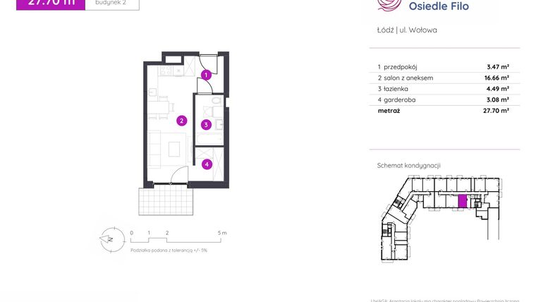Rzut - Mieszkanie na sprzedaż 1 pokój o powierzchni 27,7 m² - numer 2.C.0.01 w Murapol Osiedle Filo etap II