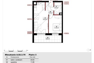 Rzut - Mieszkanie na sprzedaż 2 pokoje o powierzchni 41,65 m² - numer A02.3.70 w Skwer Witosa