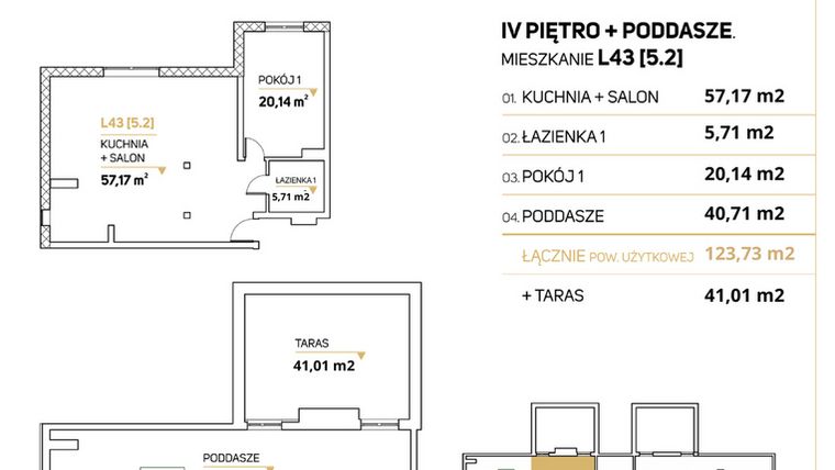 Rzut - Mieszkanie na sprzedaż 3 pokoje o powierzchni 123,73 m² - numer L43 w Zimowa Apartamenty
