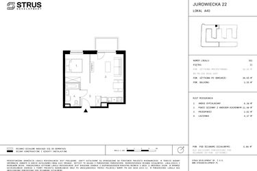 Rzut - Mieszkanie na sprzedaż 1 pokój o powierzchni 39,05 m² - numer 2.A40-302 w Jurowiecka 22