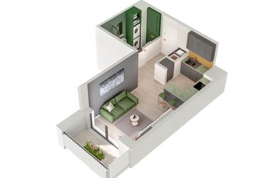 Rzut - Mieszkanie na sprzedaż 1 pokój o powierzchni 26,77 m² - numer C.73.C w Quercus bud. C