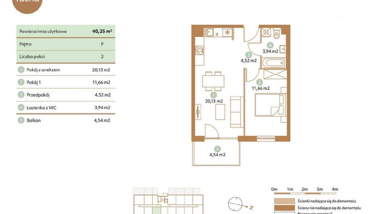 Rzut - Mieszkanie na sprzedaż 2 pokoje o powierzchni 40,25 m² - numer D10-P w Fauna