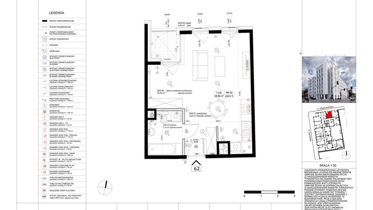 Rzut - Mieszkanie na sprzedaż 1 pokój o powierzchni 39,26 m² - numer 62 w Biała Kamienica
