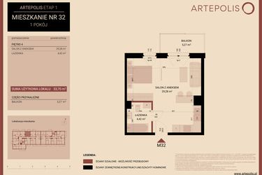 Rzut - Mieszkanie na sprzedaż 1 pokój o powierzchni 33,7 m² - numer 32 w Artepolis
