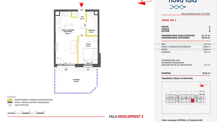 Rzut - Mieszkanie na sprzedaż 2 pokoje o powierzchni 41,17 m² - numer 5 w Miasteczko Nova Fala