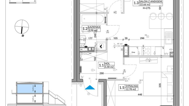 Rzut - Mieszkanie na sprzedaż 3 pokoje o powierzchni 56,89 m² - numer 64B w Osiedle Młodych etap X