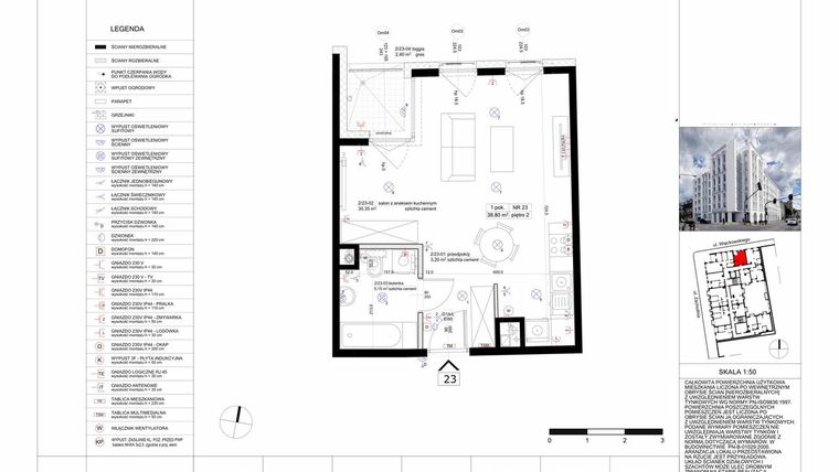 Rzut - Mieszkanie na sprzedaż 1 pokój o powierzchni 38,86 m² - numer 23 w Biała Kamienica
