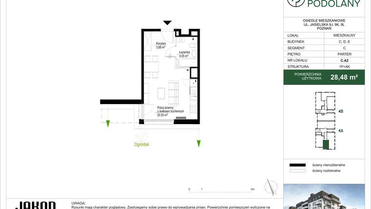 Rzut - Mieszkanie na sprzedaż 1 pokój o powierzchni 28,48 m² - numer C.A2 w Sielskie Podolany II