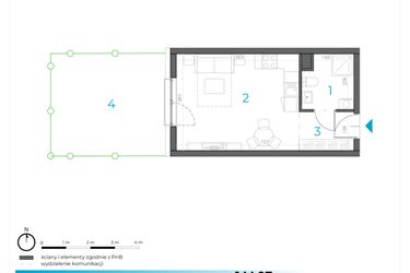 Rzut - Mieszkanie na sprzedaż 1 pokój o powierzchni 27,76 m² - numer 1.M.07 w Incepti Gaj 2