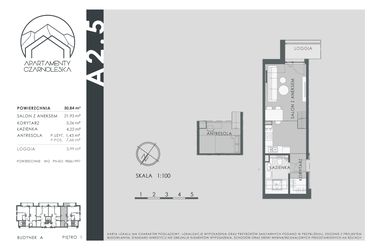 Rzut - Mieszkanie na sprzedaż 1 pokój o powierzchni 30,84 m² - numer A2.5 w Apartamenty Czarnoleska