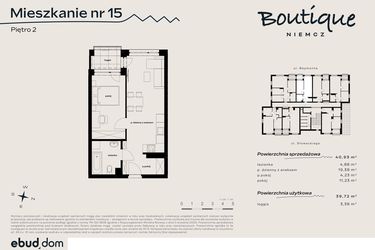 Rzut - Mieszkanie na sprzedaż 2 pokoje o powierzchni 40,93 m² - numer 15 w Boutique NIEMCZ