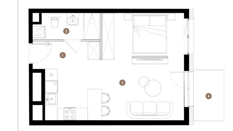Rzut - Mieszkanie na sprzedaż 1 pokój o powierzchni 37,26 m² - numer C3.01.09 w Apartamenty Reytana