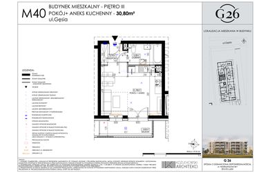 Rzut - Mieszkanie na sprzedaż 1 pokój o powierzchni 30,8 m² - numer 40 w Gęsia 26
