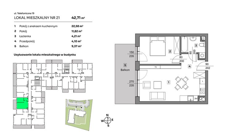 Rzut - Mieszkanie na sprzedaż 2 pokoje o powierzchni 42,71 m² - numer 21 w Nova Radiostacja