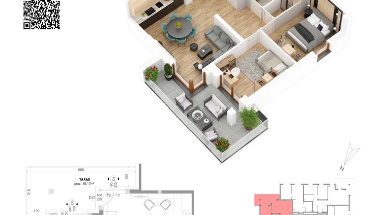 Rzut - Mieszkanie na sprzedaż 3 pokoje o powierzchni 59,41 m² - numer 18 w Villa Park - Etap IV