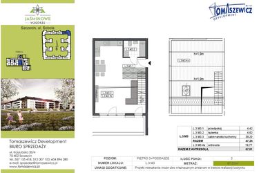 Rzut - Mieszkanie na sprzedaż 2 pokoje o powierzchni 67,01 m² - numer L3M3 w Jaśminowe Wzgórze - etap II