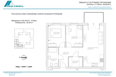 Rzut - Mieszkanie na sprzedaż 3 pokoje o powierzchni 52,42 m² - numer 28A w Dominów Rynek