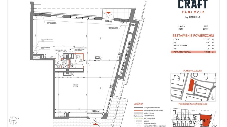 Rzut - Lokal użytkowy na sprzedaż 1 pokój o powierzchni 179,65 m² - numer LU.1 w Craft Zabłocie