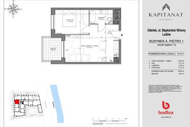 Rzut - Mieszkanie na sprzedaż 2 pokoje o powierzchni 39,68 m² - numer A10 w Kapitanat A