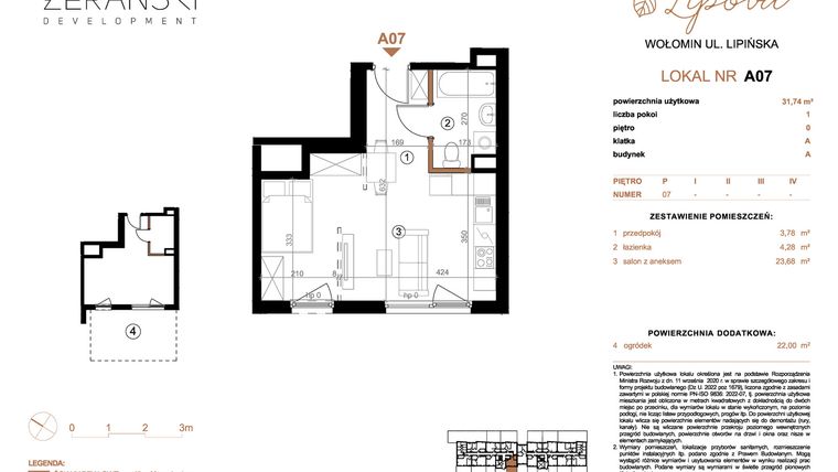 Rzut - Mieszkanie na sprzedaż 1 pokój o powierzchni 31,74 m² - numer A07 w LIPOVA